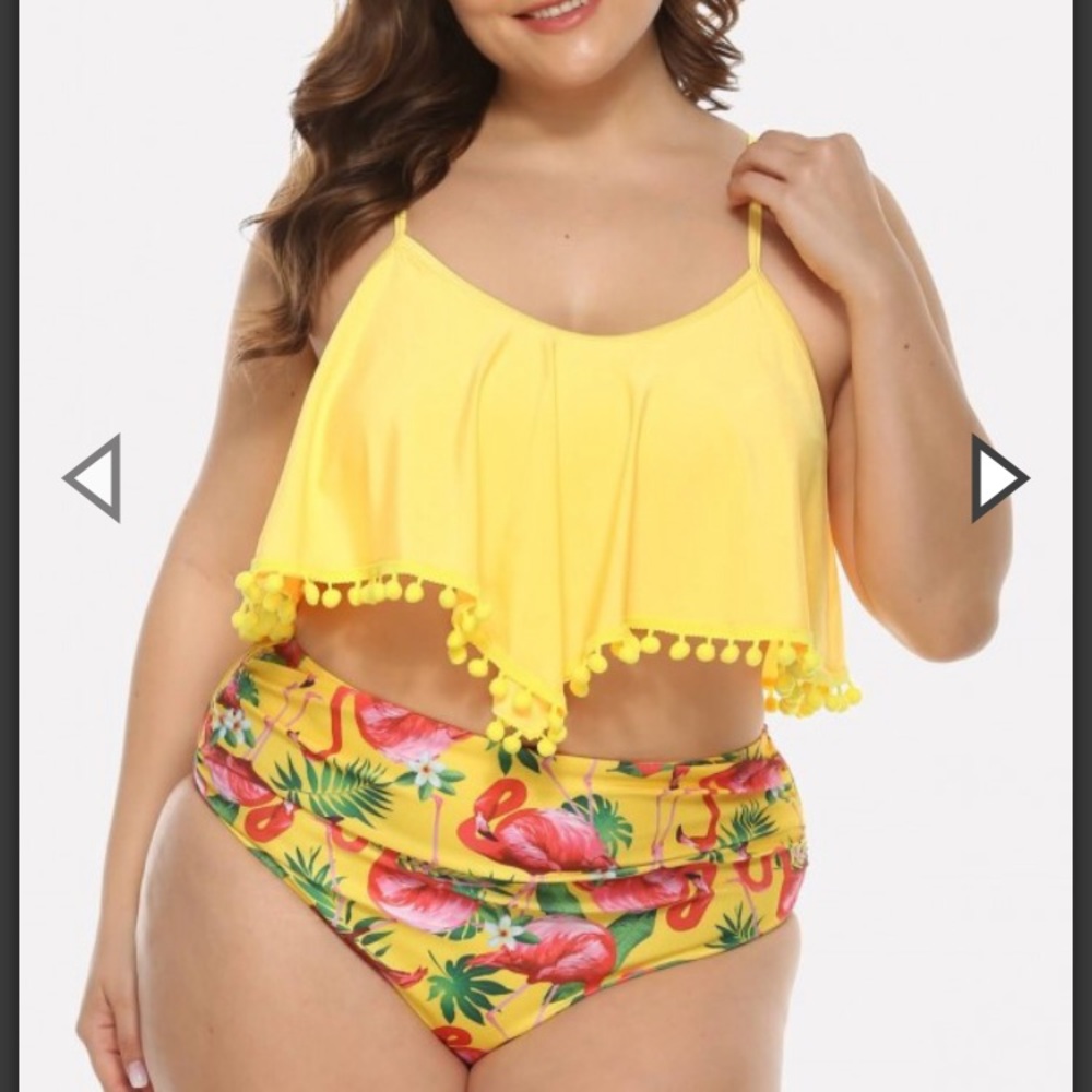 Dress Me Plus Yellow Pom Pom Flamingo swimsuit XL